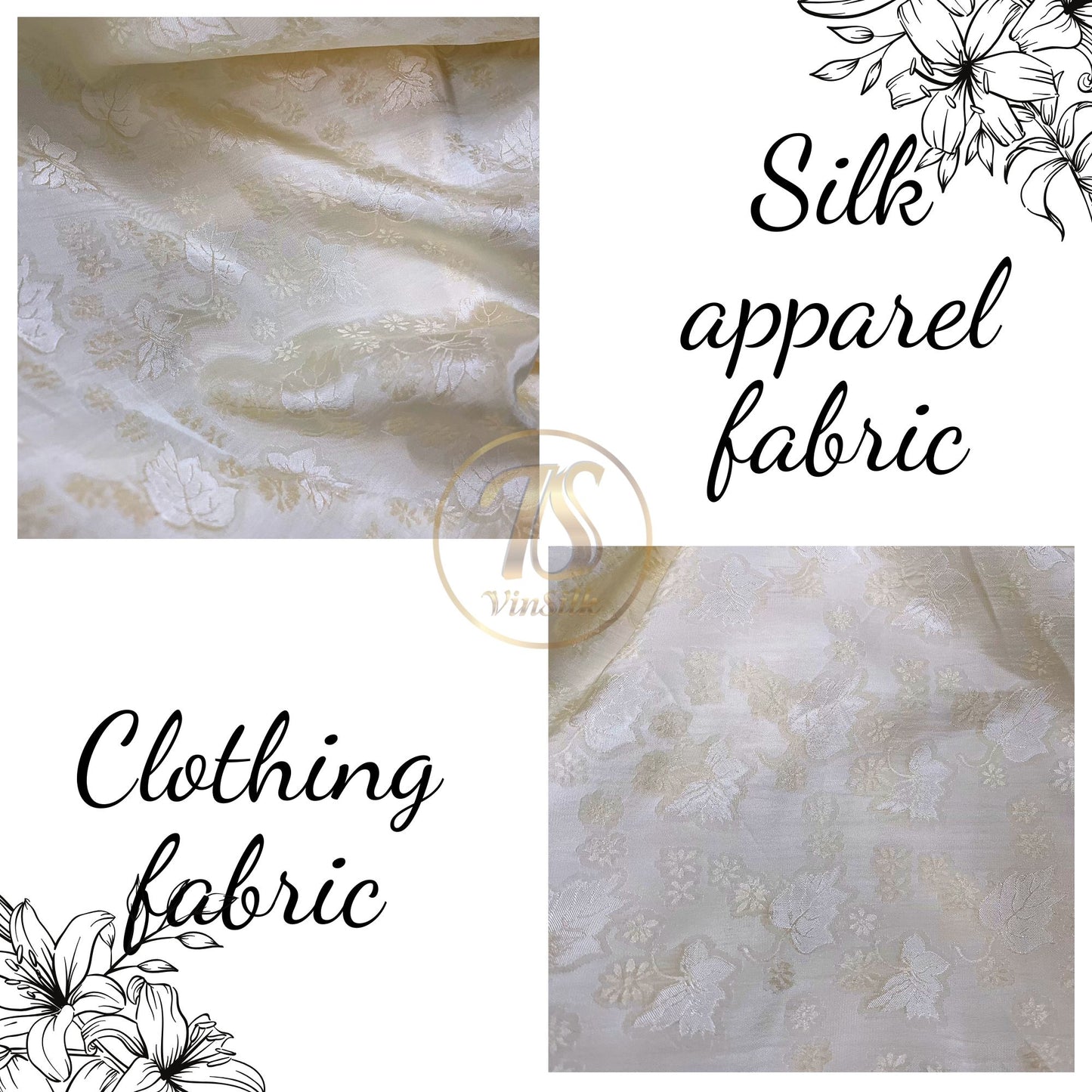 a cream silk fabric with mulberry leaf pattern, Pure mulberry silk, Handmade fabric, Organic fiber, Vintage textile