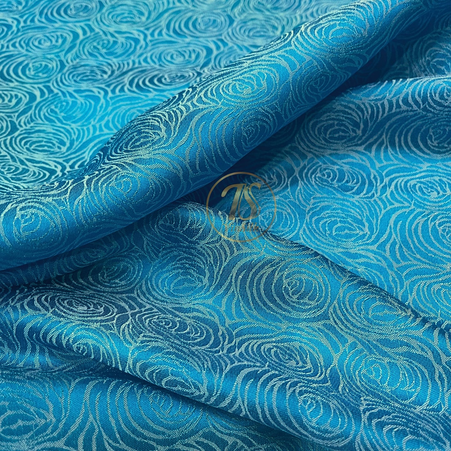 Light Blue fabric with mulberry cabbage pattern, Pure mulberry silk, Handmade fabric, Organic fiber
