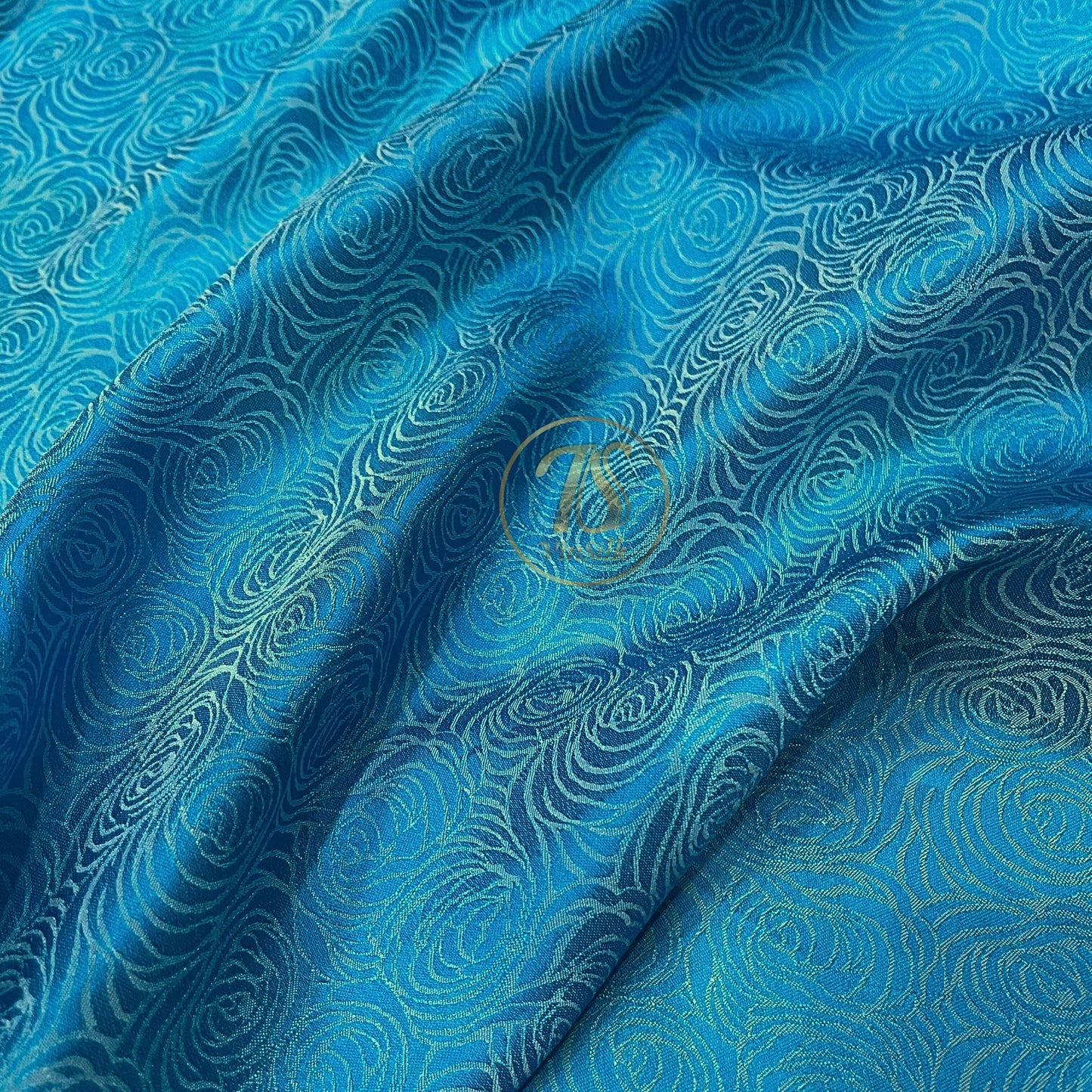 Light Blue fabric with mulberry cabbage pattern, Pure mulberry silk, Handmade fabric, Organic fiber