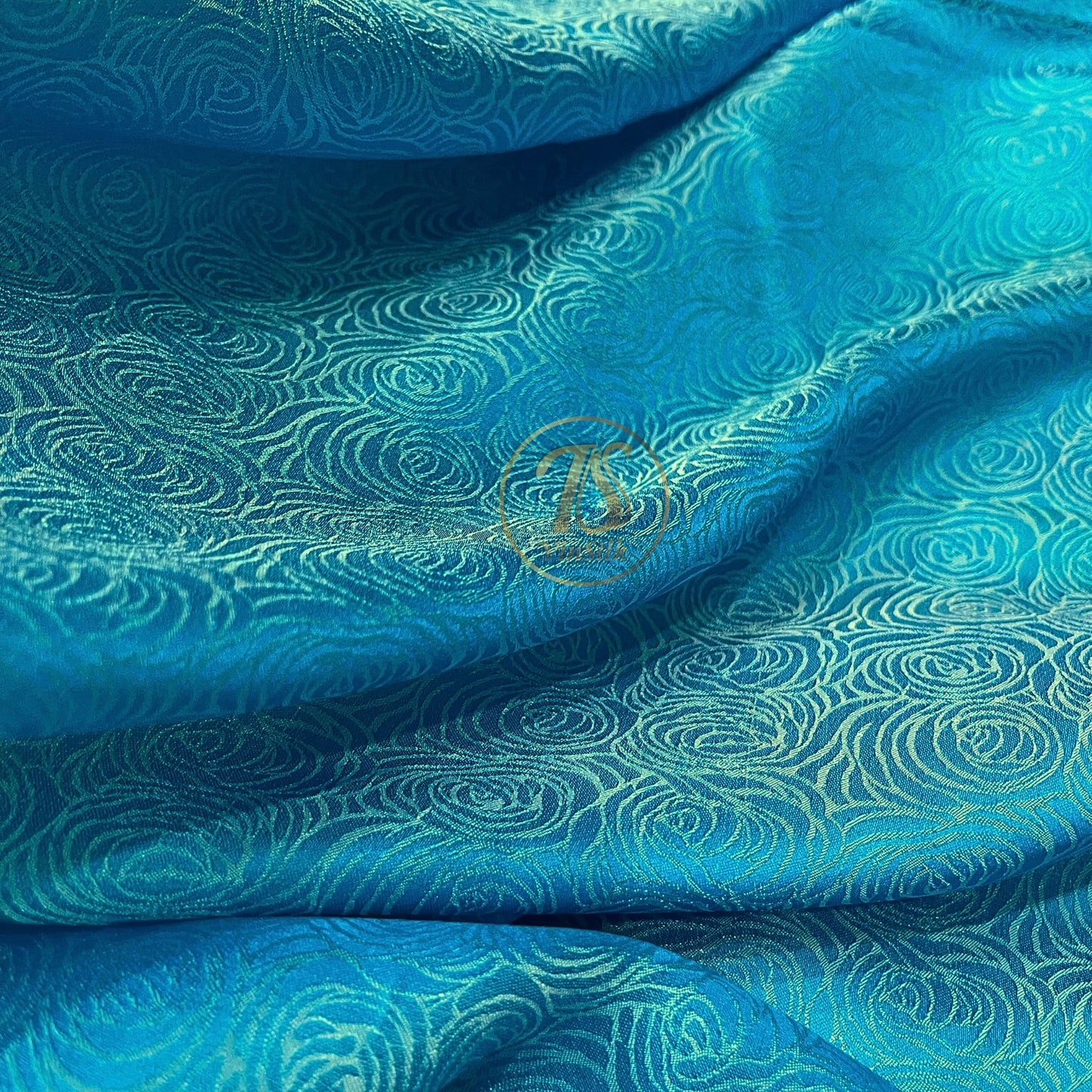 Light Blue fabric with mulberry cabbage pattern, Pure mulberry silk, Handmade fabric, Organic fiber