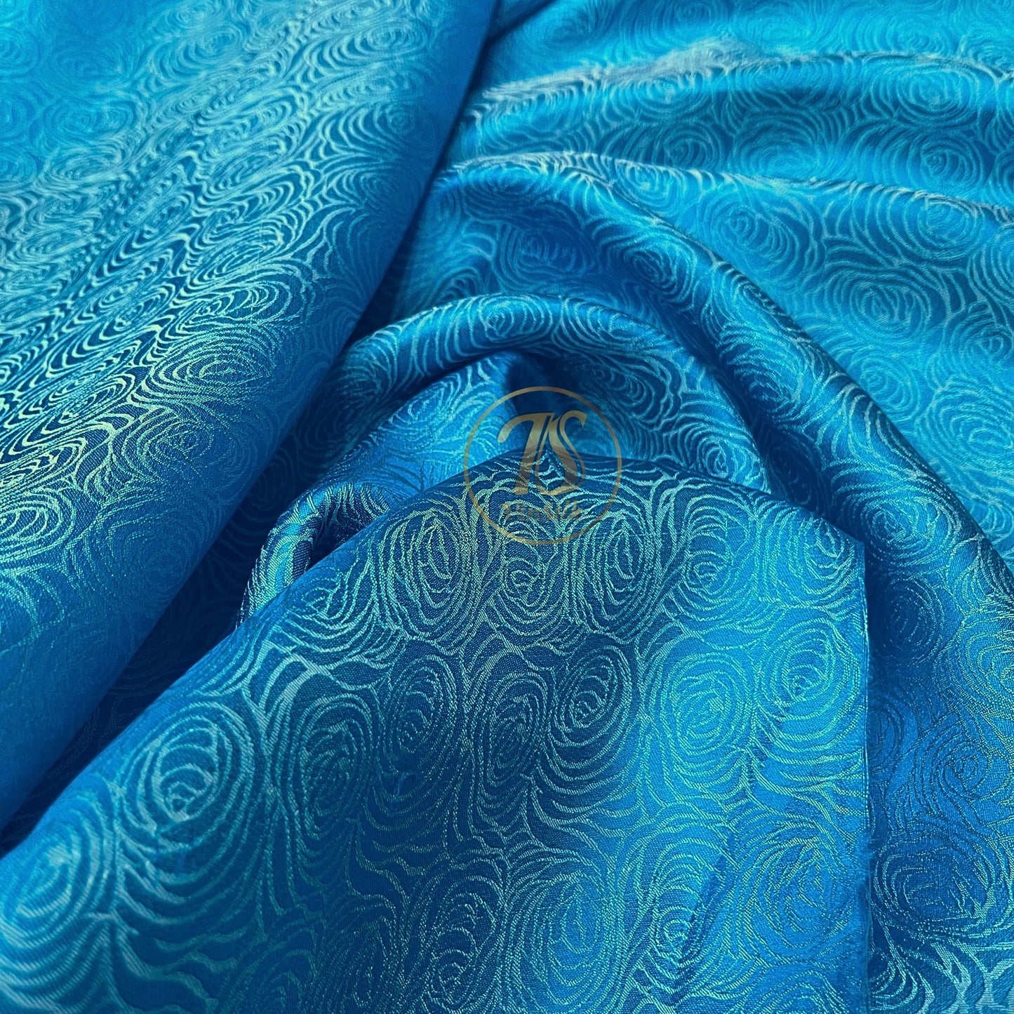 Light Blue fabric with mulberry cabbage pattern, Pure mulberry silk, Handmade fabric, Organic fiber
