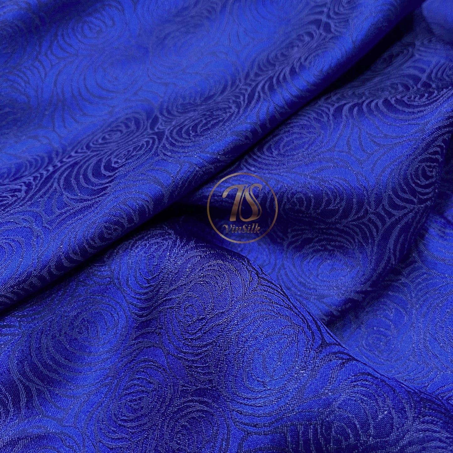 Blue fabric with mulberry cabbage pattern, Pure mulberry silk, Handmade fabric, Organic fiber