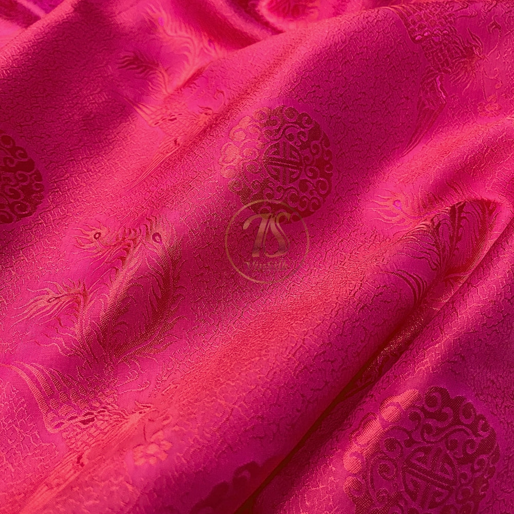 PURE MULBERRY SILK fabric by the yard, red phoenix silk, handmade fabric, Organic fiber,  Wedding dress, Gift for women, personalized gift