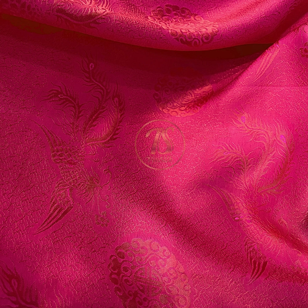 PURE MULBERRY SILK fabric by the yard, red phoenix silk, handmade fabric, Organic fiber,  Wedding dress, Gift for women, personalized gift