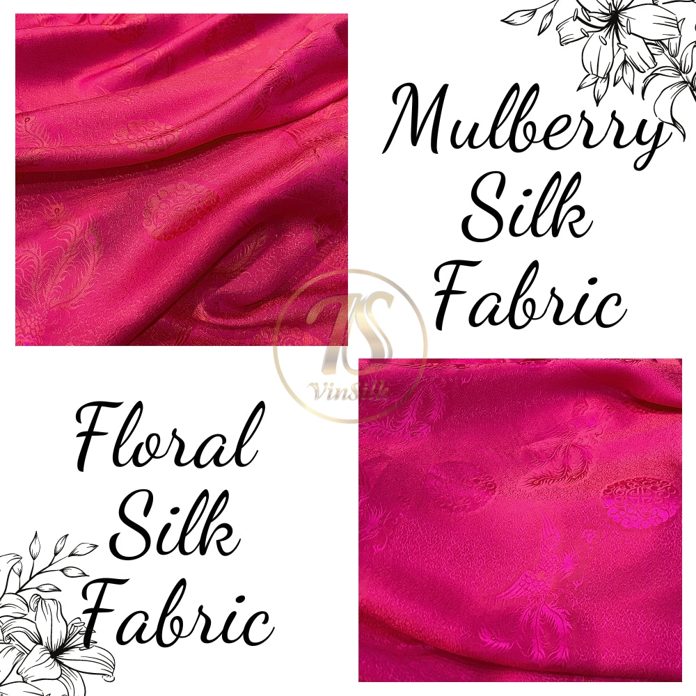 PURE MULBERRY SILK fabric by the yard, red phoenix silk, handmade fabric, Organic fiber,  Wedding dress, Gift for women, personalized gift