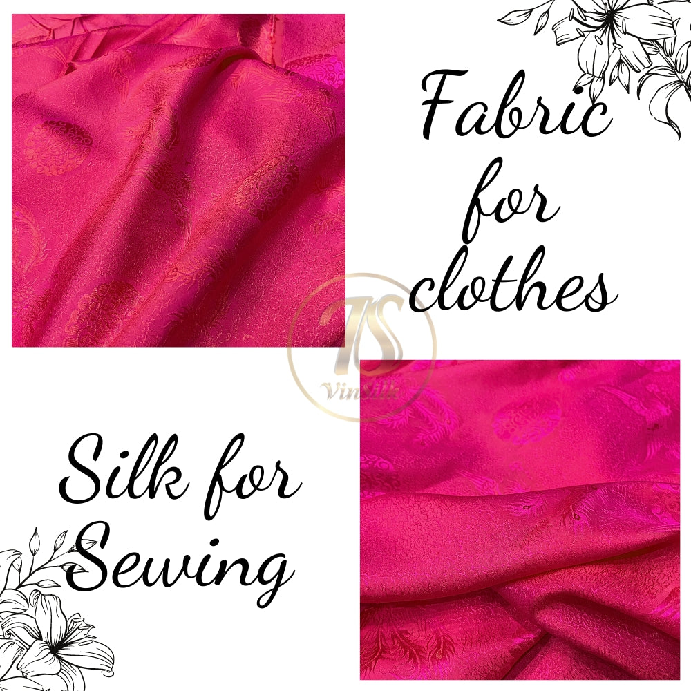 PURE MULBERRY SILK fabric by the yard, red phoenix silk, handmade fabric, Organic fiber,  Wedding dress, Gift for women, personalized gift