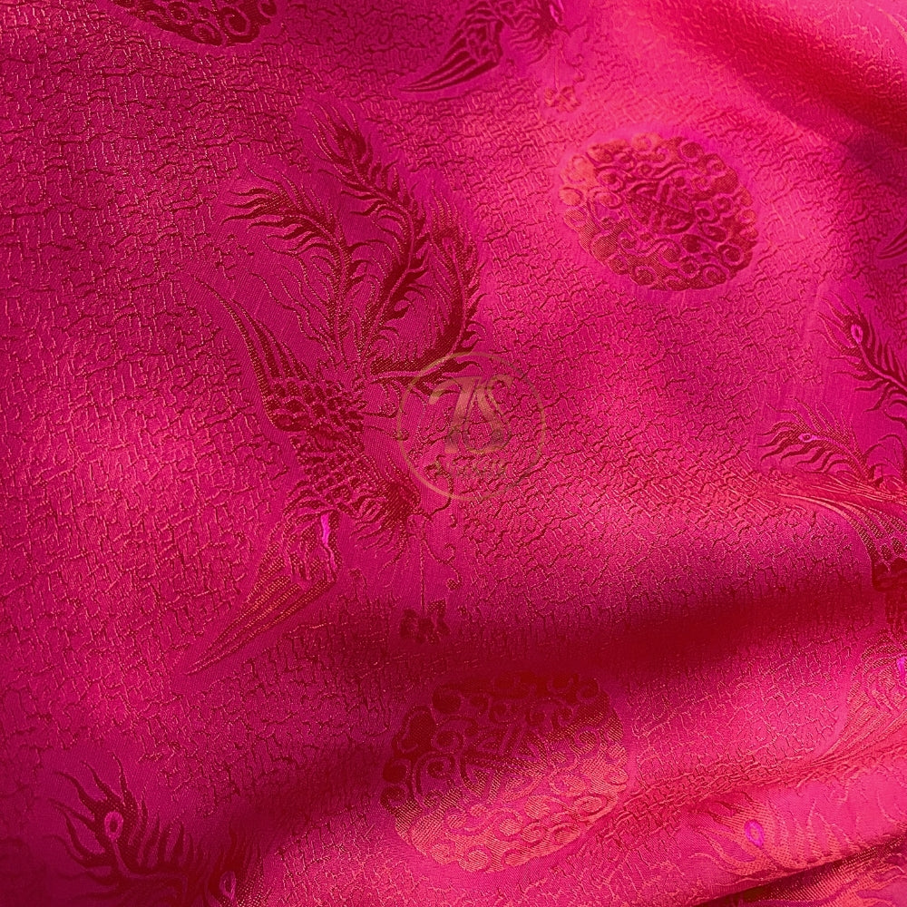 PURE MULBERRY SILK fabric by the yard, red phoenix silk, handmade fabric, Organic fiber,  Wedding dress, Gift for women, personalized gift