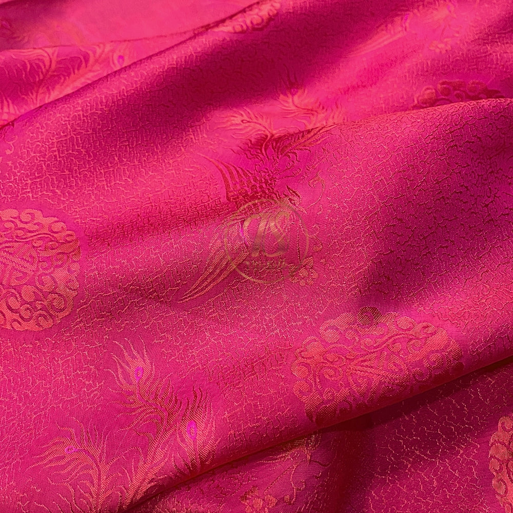 PURE MULBERRY SILK fabric by the yard, red phoenix silk, handmade fabric, Organic fiber,  Wedding dress, Gift for women, personalized gift