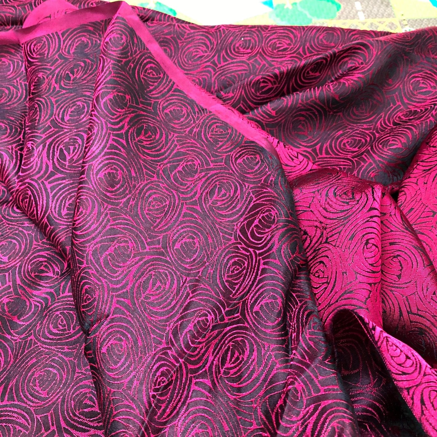 Dark pink silk fabric with mulberry cabbage pattern, Pure mulberry silk, Handmade fabric, Organic fiber