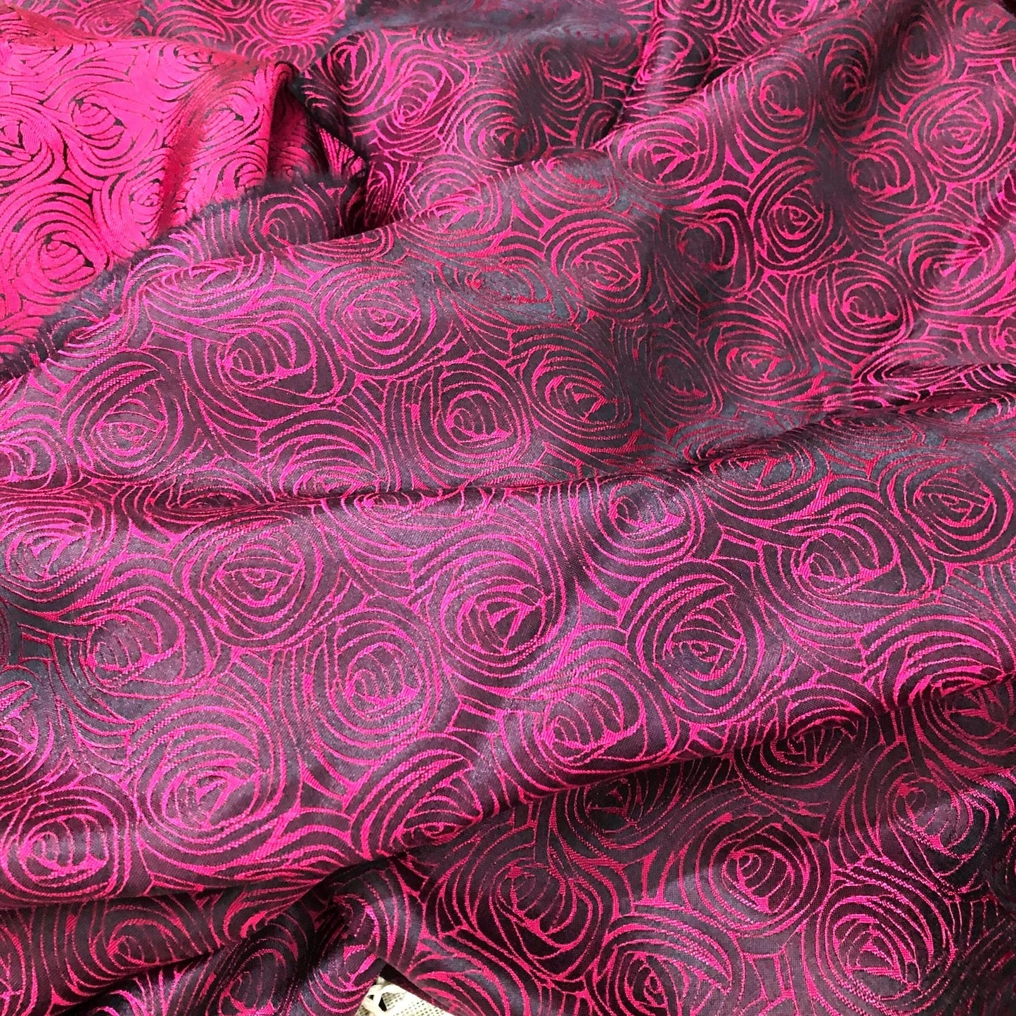 Dark pink silk fabric with mulberry cabbage pattern, Pure mulberry silk, Handmade fabric, Organic fiber