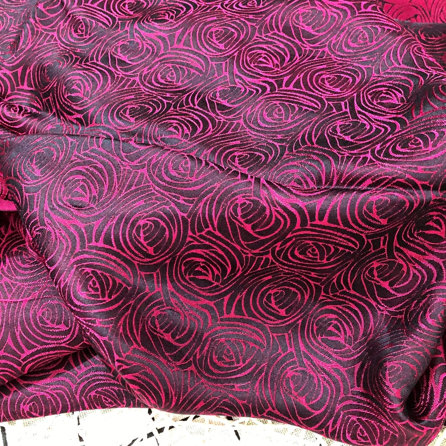 Dark pink silk fabric with mulberry cabbage pattern, Pure mulberry silk, Handmade fabric, Organic fiber