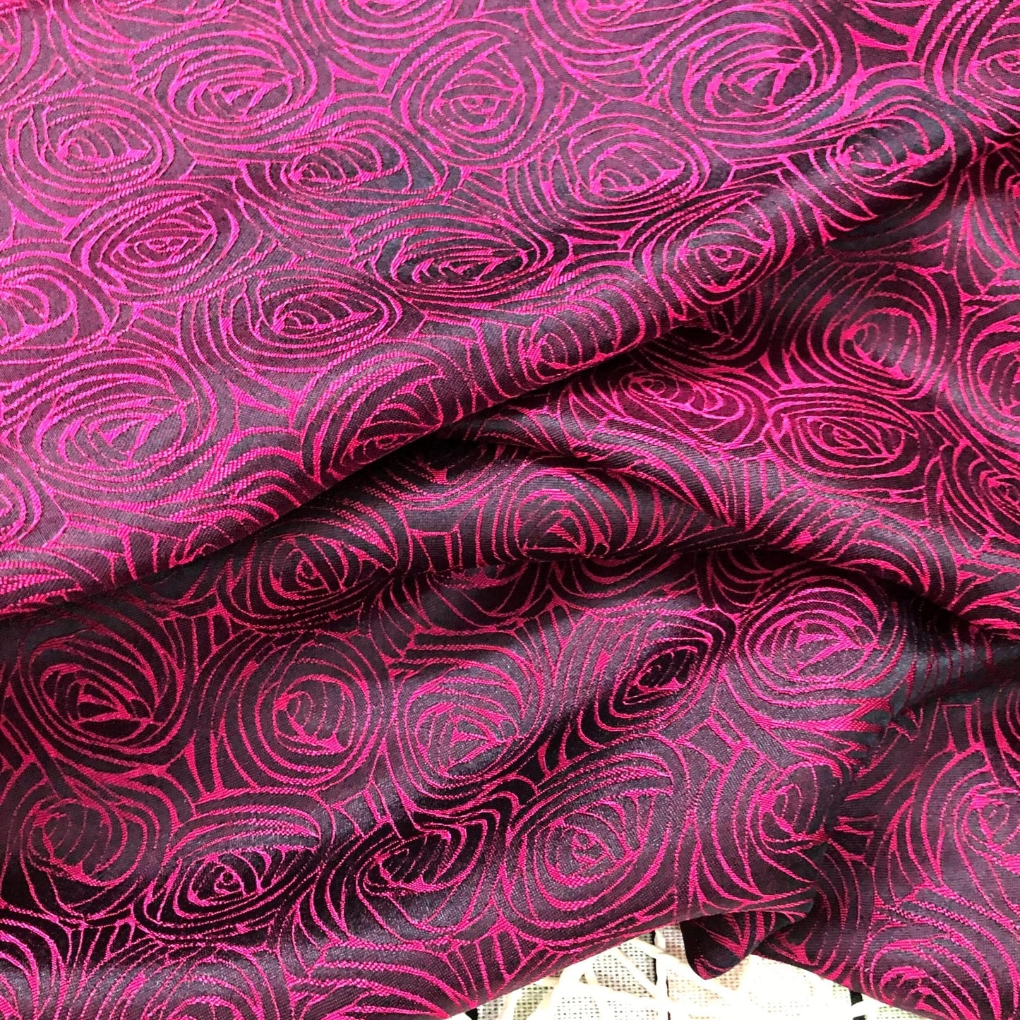 Dark pink silk fabric with mulberry cabbage pattern, Pure mulberry silk, Handmade fabric, Organic fiber