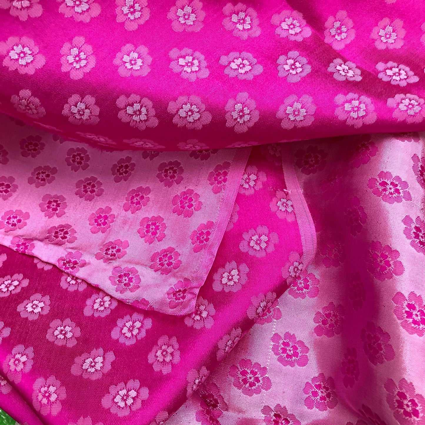 Pink silk with peach pattern fabric, Pure mulberry silk, Handmade fabric, Organic fiber, Vintage textile