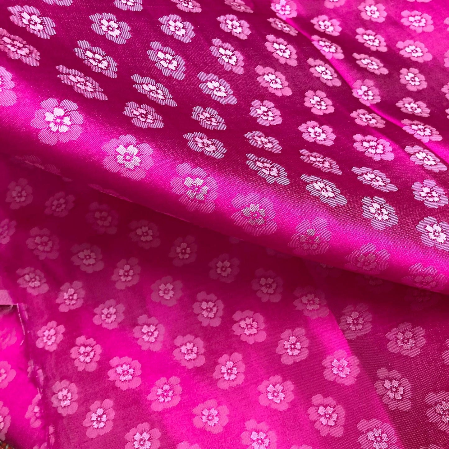 Pink silk with peach pattern fabric, Pure mulberry silk, Handmade fabric, Organic fiber, Vintage textile