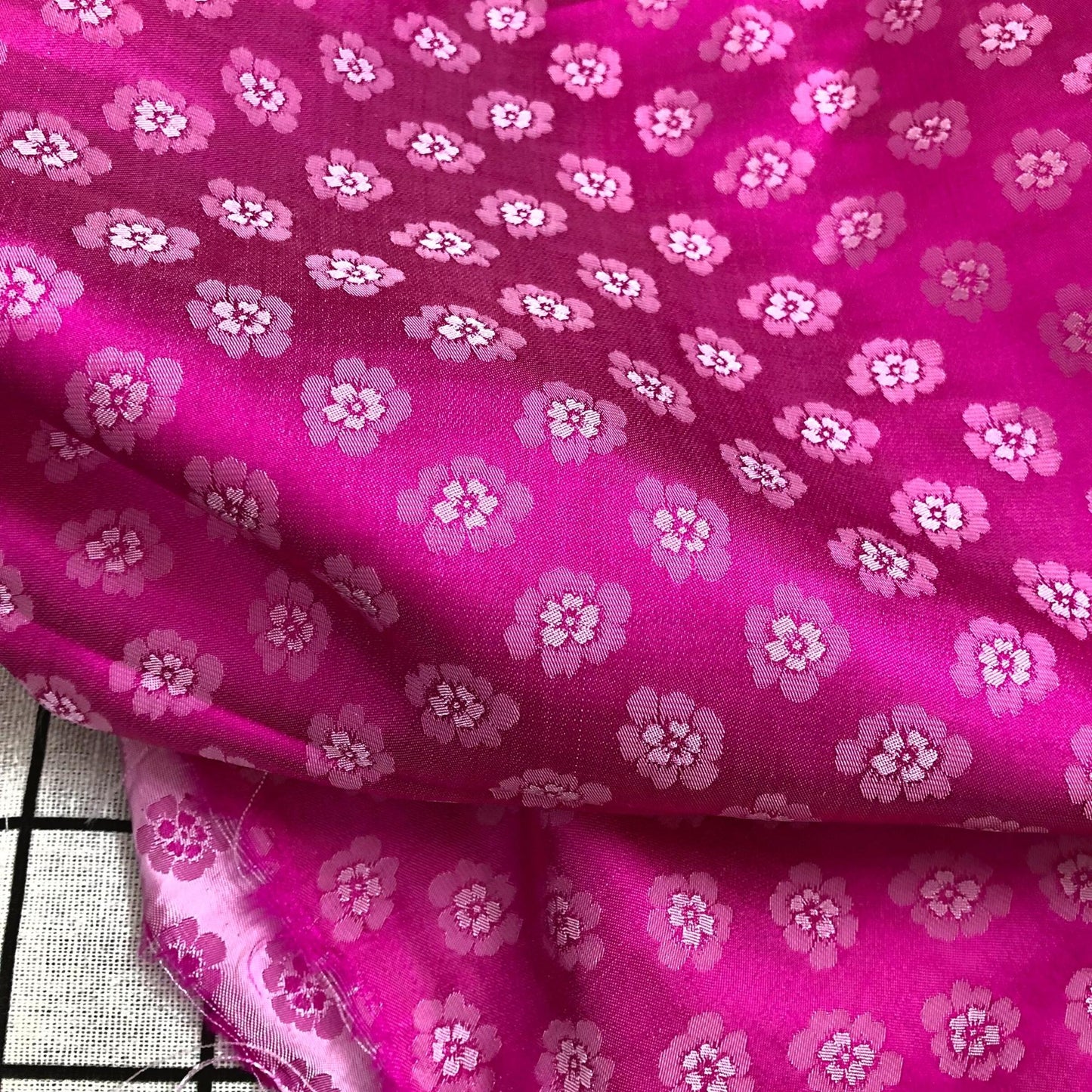 Pink silk with peach pattern fabric, Pure mulberry silk, Handmade fabric, Organic fiber, Vintage textile