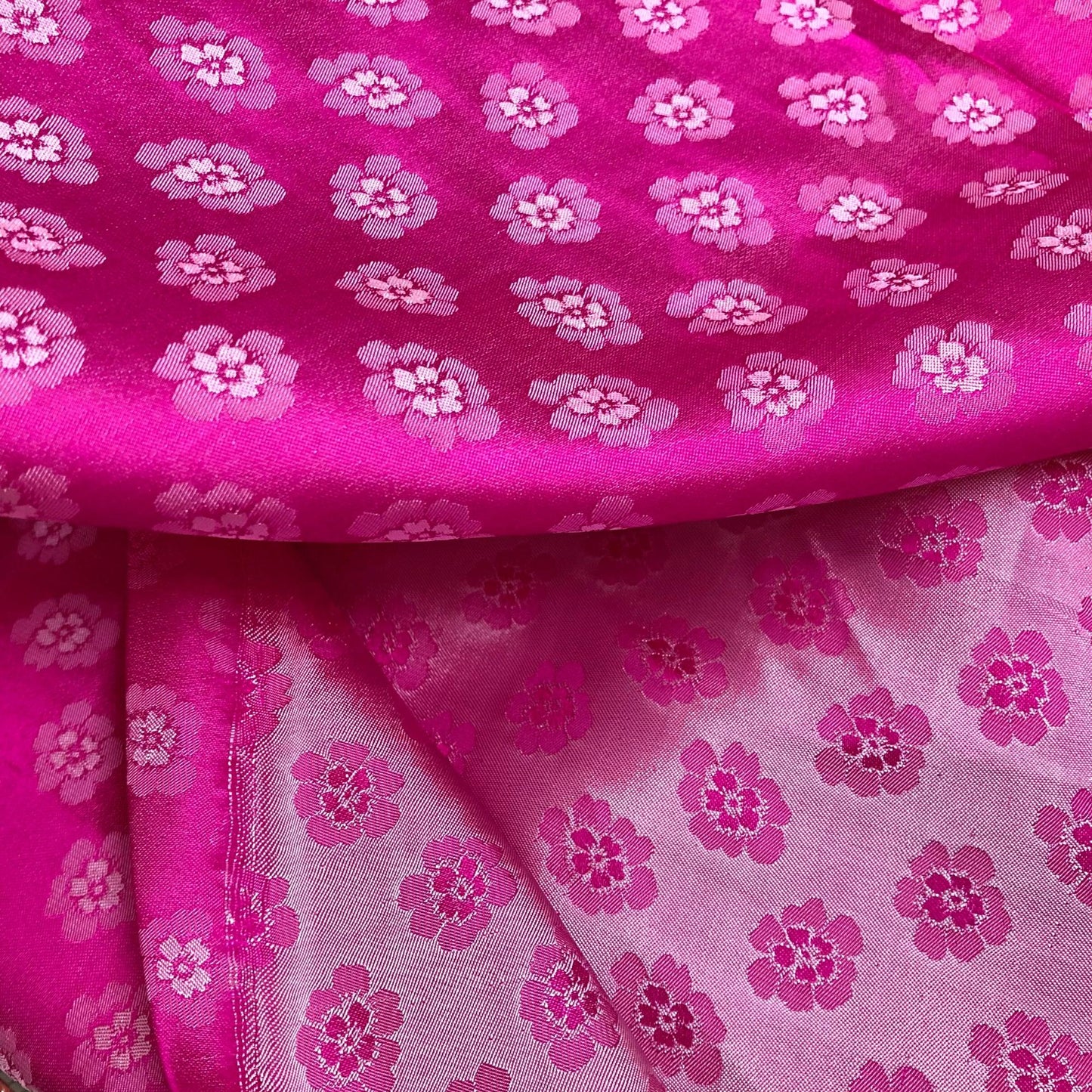 Pink silk with peach pattern fabric, Pure mulberry silk, Handmade fabric, Organic fiber, Vintage textile