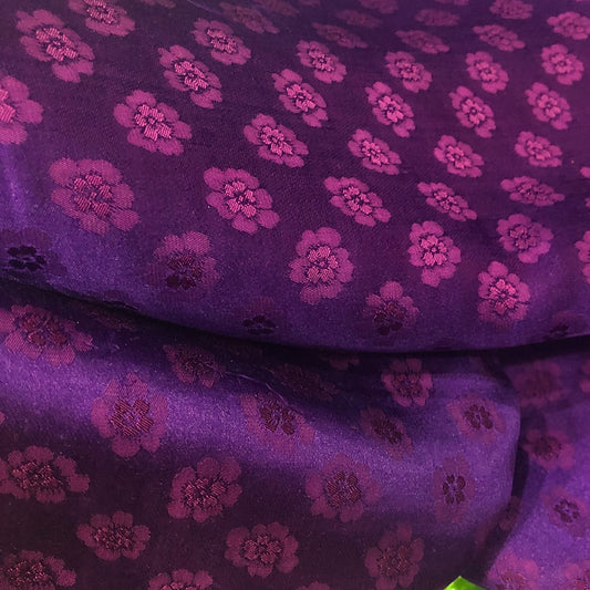 HUE Purple silk with peach pattern fabric, Pure mulberry silk, Handmade fabric, Organic fiber, Vintage textile