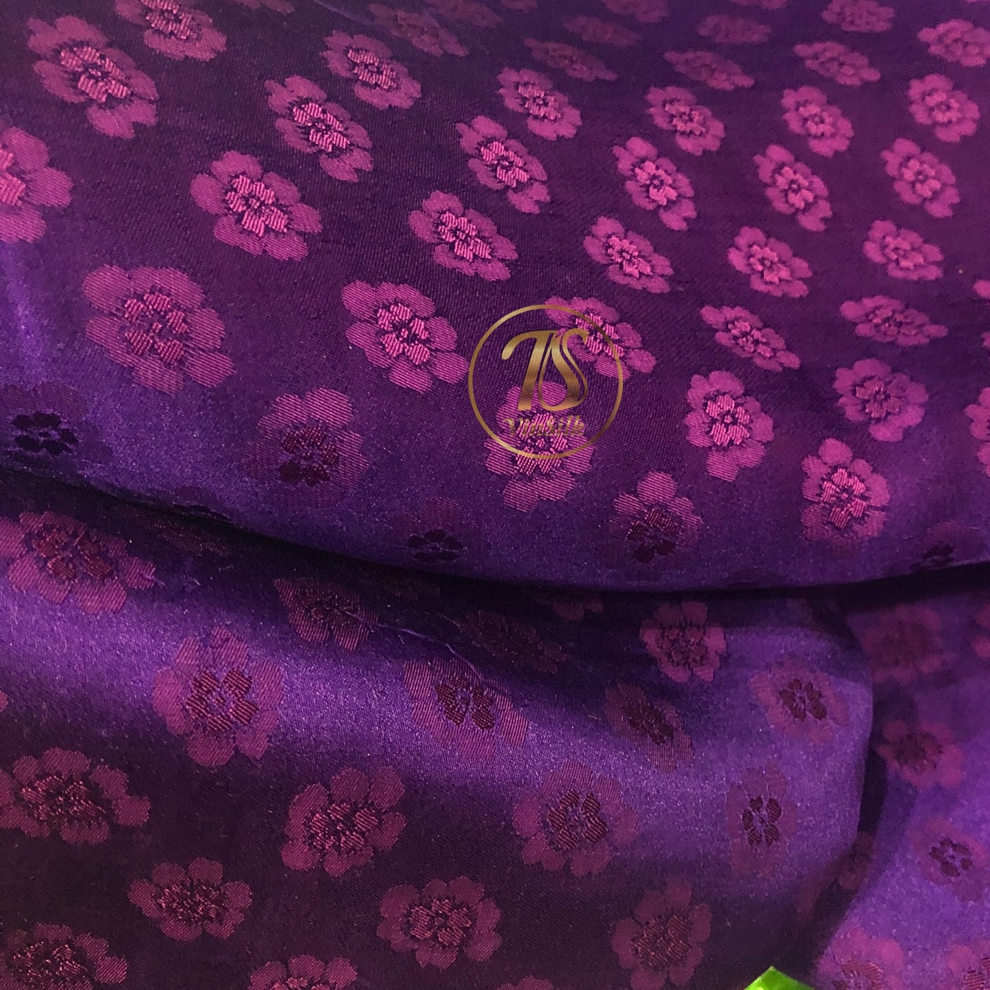 HUE Purple silk with peach pattern fabric, Pure mulberry silk, Handmade fabric, Organic fiber, Vintage textile