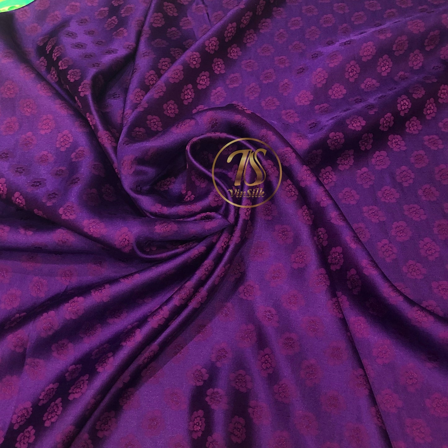 HUE Purple silk with peach pattern fabric, Pure mulberry silk, Handmade fabric, Organic fiber, Vintage textile