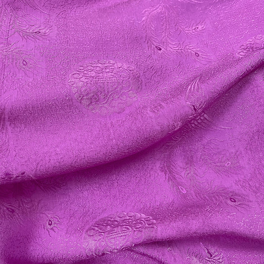 Purple silk fabric with mulberry phoenix  pattern, Pure mulberry silk, Handmade fabric, Organic fiber, Vintage textile
