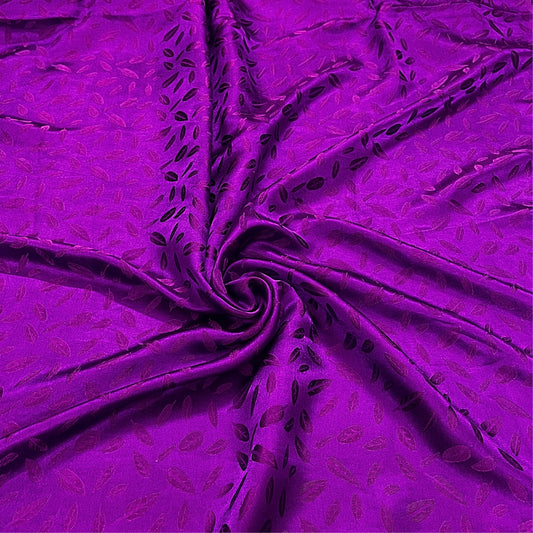 Purple silk with pink leaf  pattern fabric, Pure mulberry silk, Handmade fabric, Organic fiber, Vintage textile, Dress making, Gift for women, Silk dress