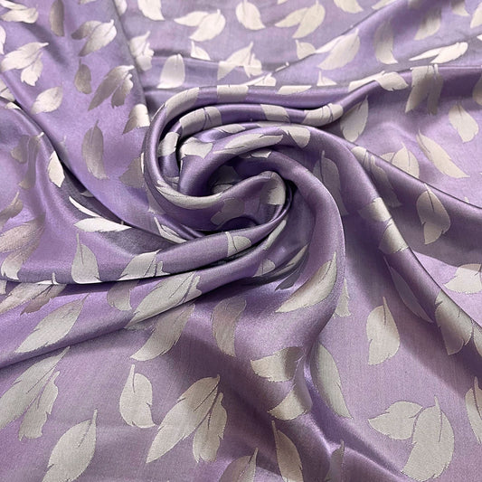 Light purple silk fabric with mulberry white leaves pattern, Pure mulberry silk, Handmade fabric, Organic fiber, Vintage textile