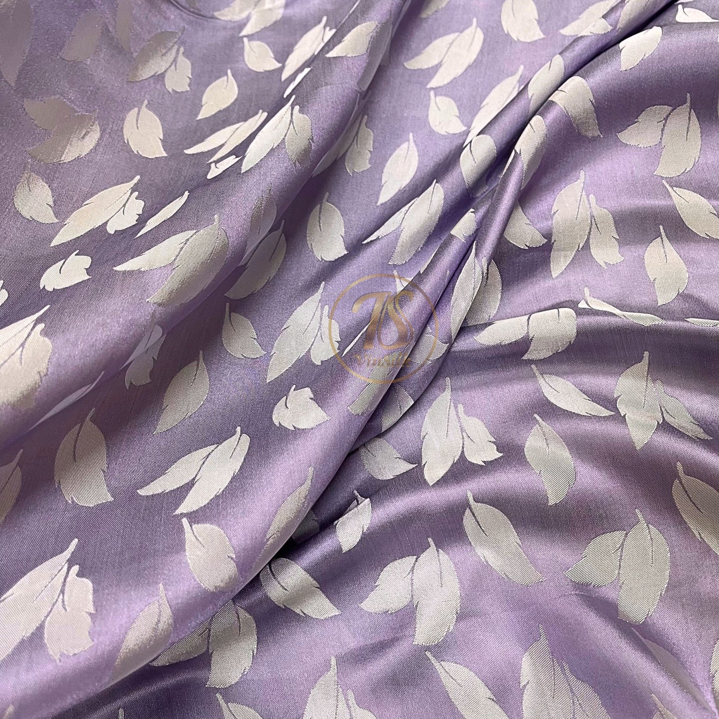 Light purple silk fabric with mulberry white leaves pattern, Pure mulberry silk, Handmade fabric, Organic fiber, Vintage textile