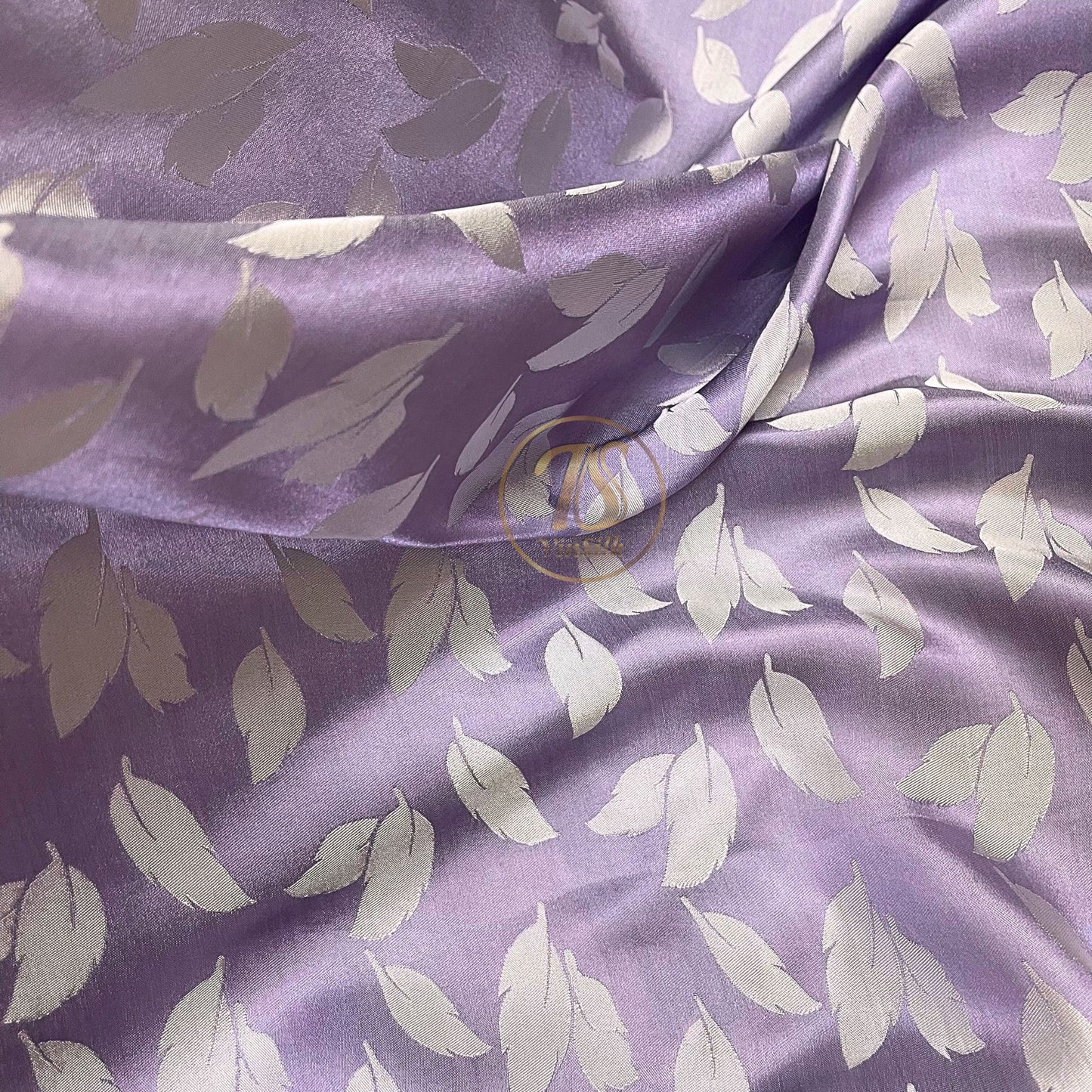 Light purple silk fabric with mulberry white leaves pattern, Pure mulberry silk, Handmade fabric, Organic fiber, Vintage textile