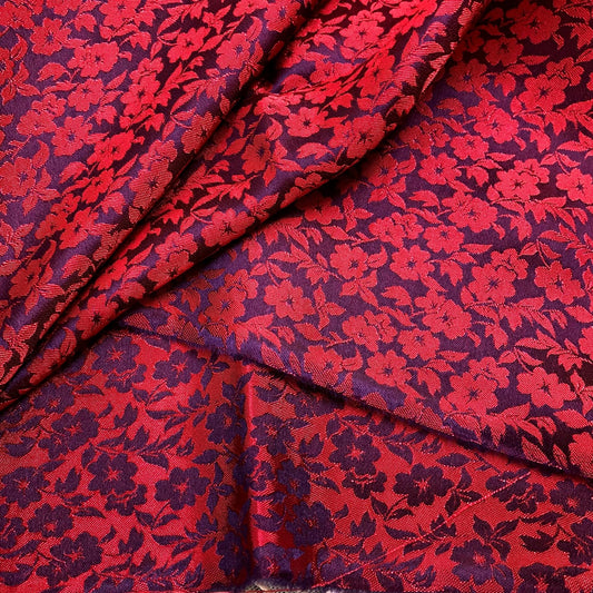 PURE MULBERRY SILK fabric by the yard - Red floral silk fabric - Handmade fabric – Dress making – Silk for sewing - Silk apparel fabric