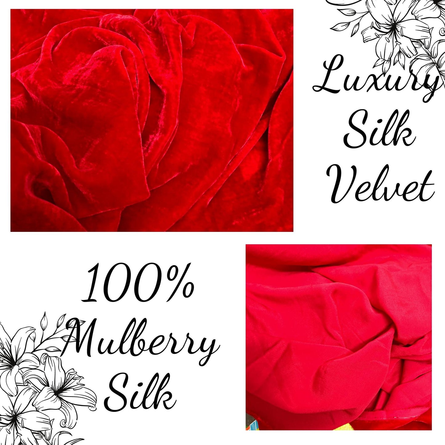100% MULBERRY SILK VELVET fabric by the yard - Luxury Silk Velvet for Dress, Skirt, High End Garment - Red silk velvet - Handmade silk