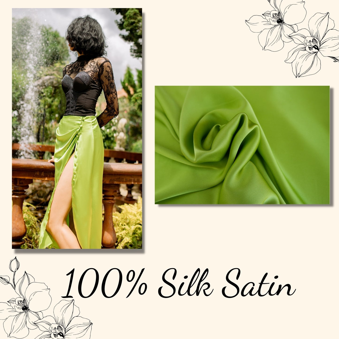 100% Mulberry Silk Satin Fabric - Dress making - Gift for women - Silk apparel fabric - Sewing clothes