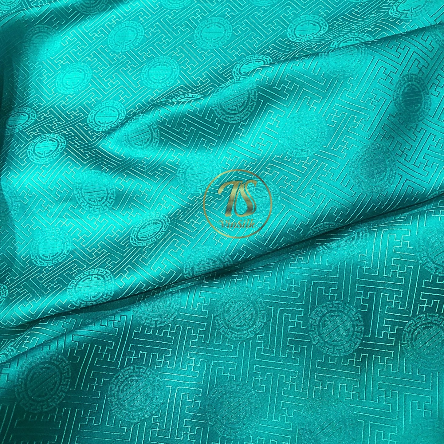 Blue Sky silk with chiness seal pattern, Floral silk fabric, Pure mulberry silk, Handmade fabric, Organic fiber