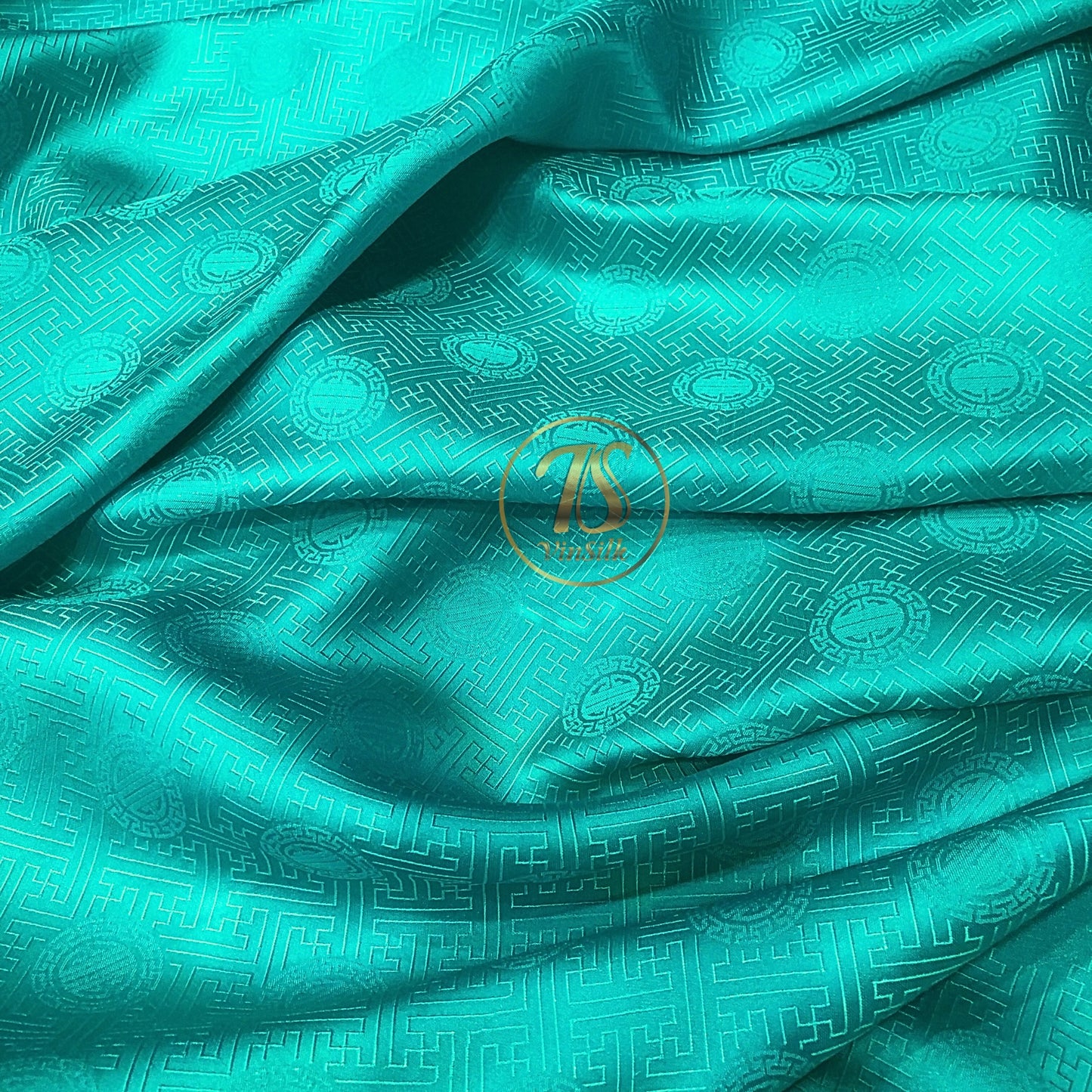 Blue Sky silk with chiness seal pattern, Floral silk fabric, Pure mulberry silk, Handmade fabric, Organic fiber
