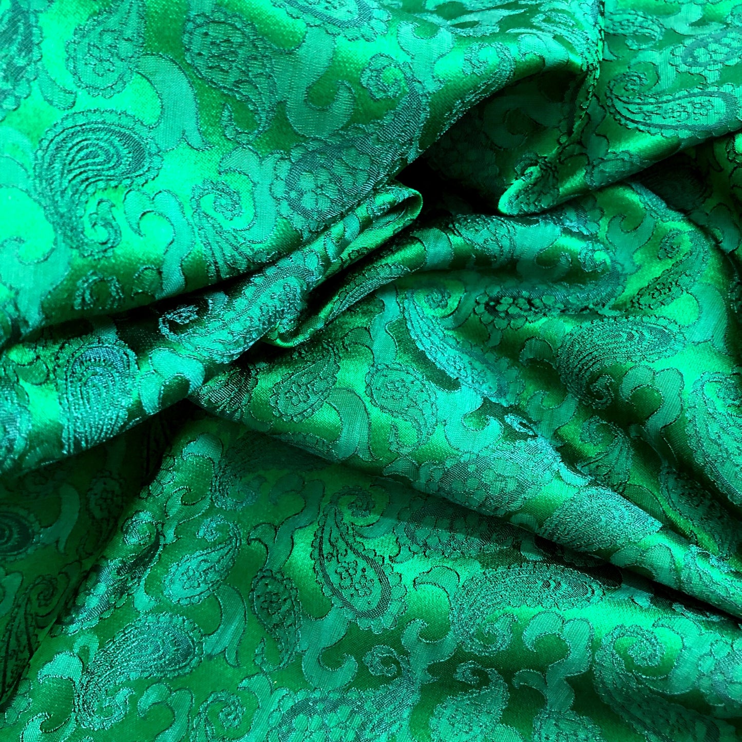 Green fabric with mulberry peacock tails pattern, Pure mulberry silk, Handmade fabric, Organic fiber
