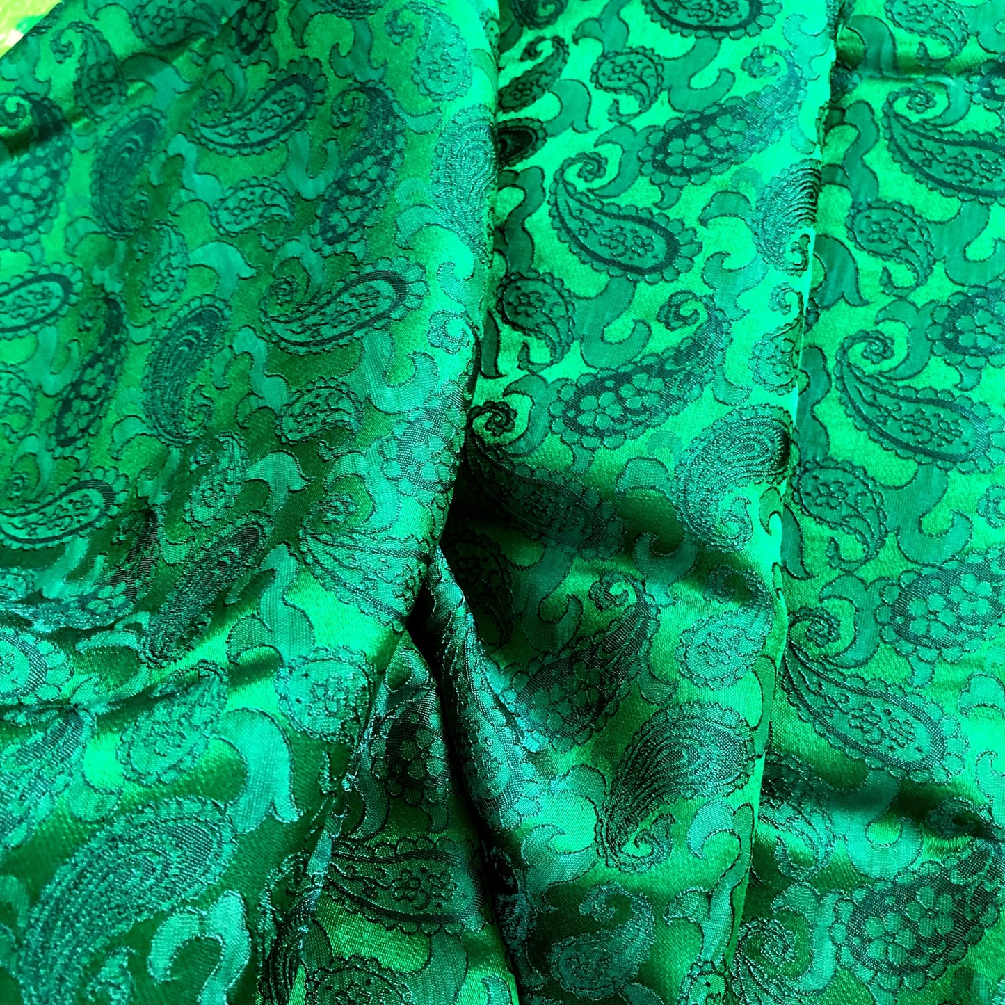 Green fabric with mulberry peacock tails pattern, Pure mulberry silk, Handmade fabric, Organic fiber