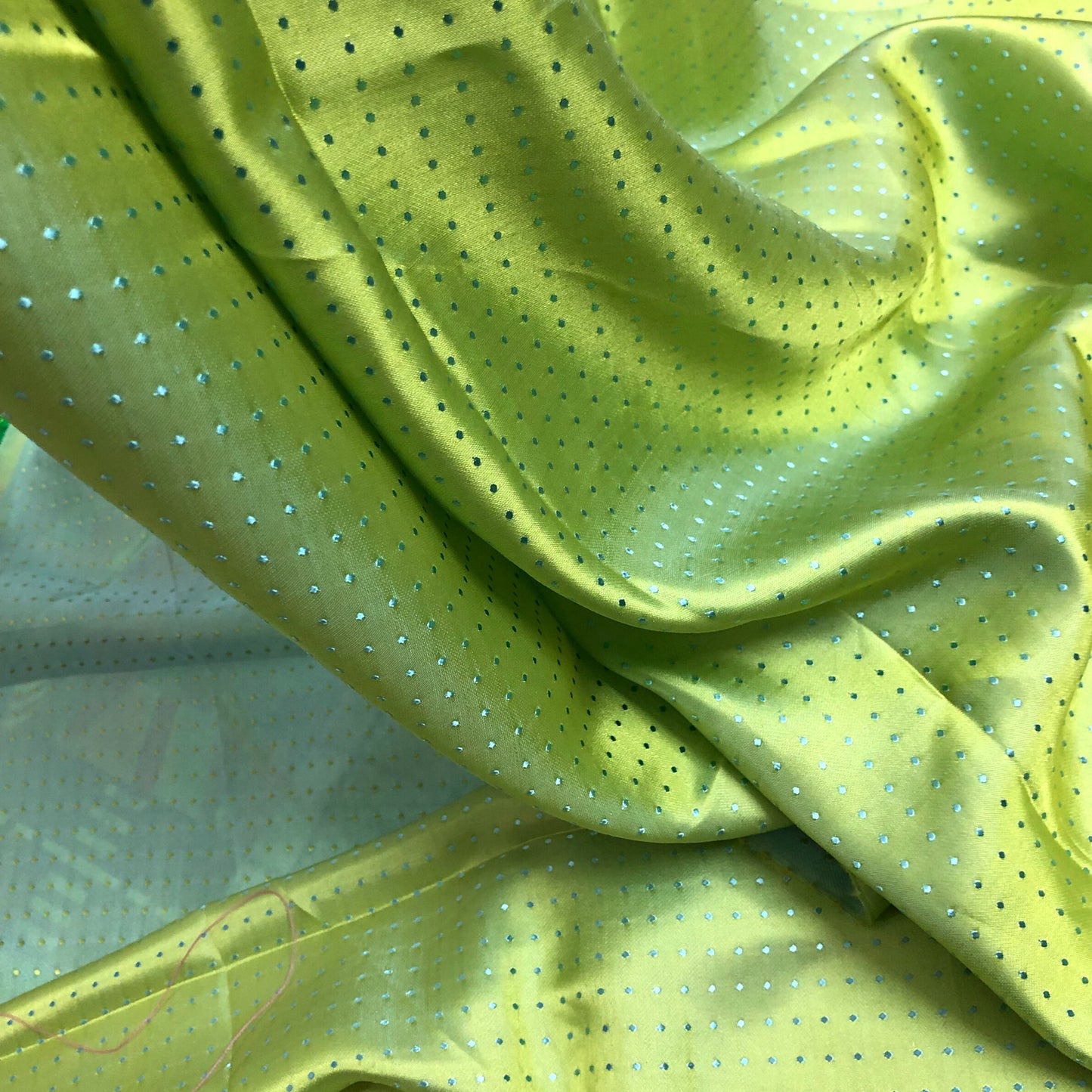 Lemon yellow fabric with mulberry rain dots pattern, Pure mulberry silk, Handmade fabric, Organic fiber