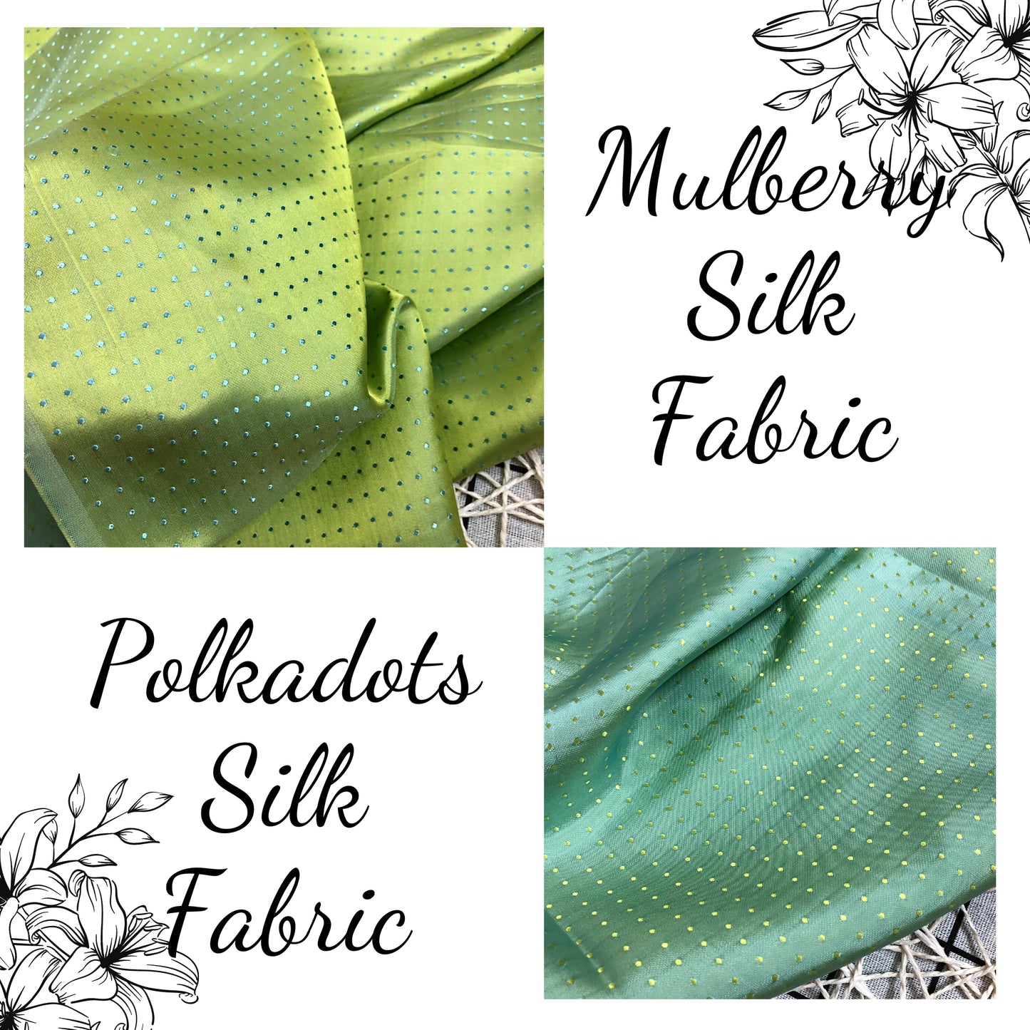 Lemon yellow fabric with mulberry rain dots pattern, Pure mulberry silk, Handmade fabric, Organic fiber