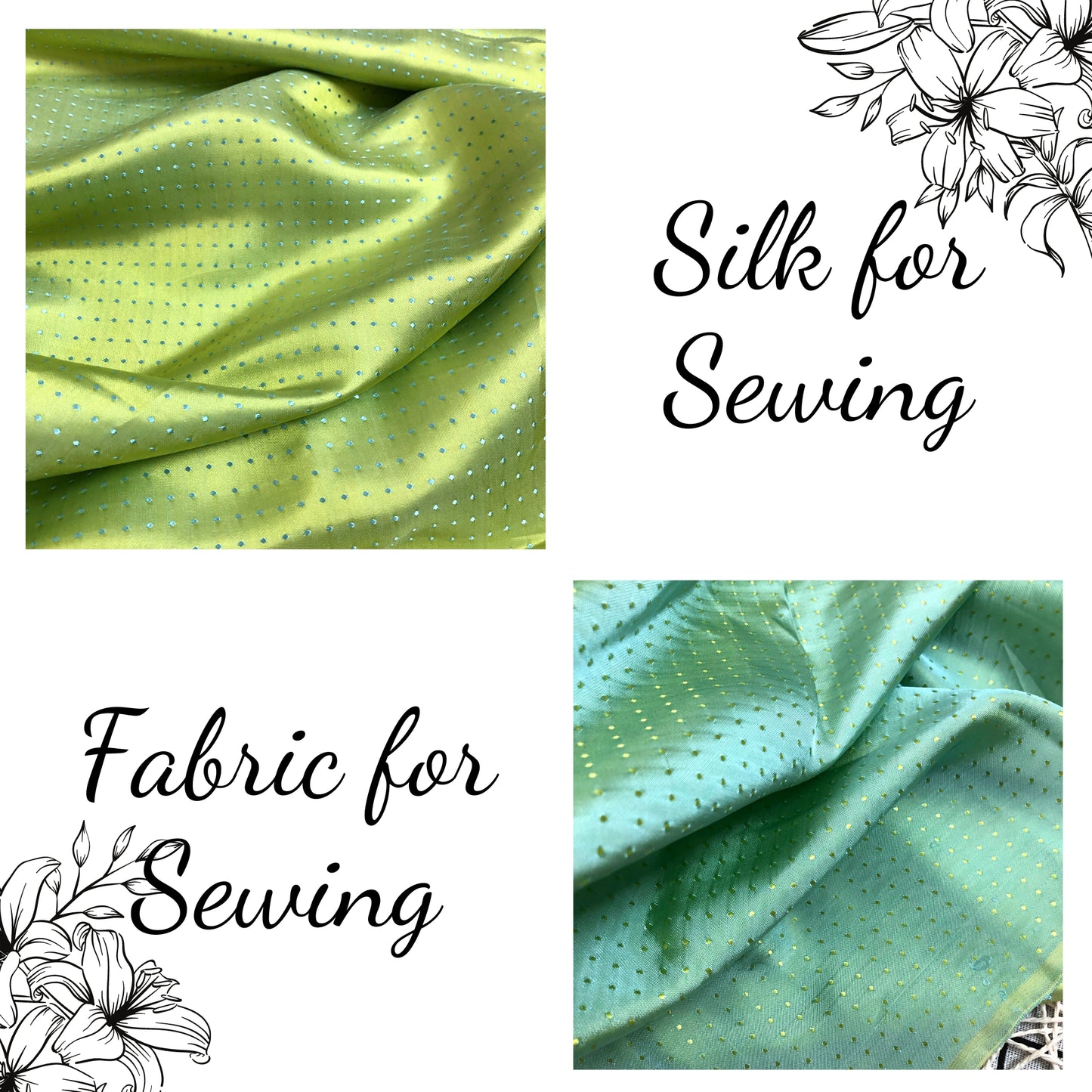 Lemon yellow fabric with mulberry rain dots pattern, Pure mulberry silk, Handmade fabric, Organic fiber