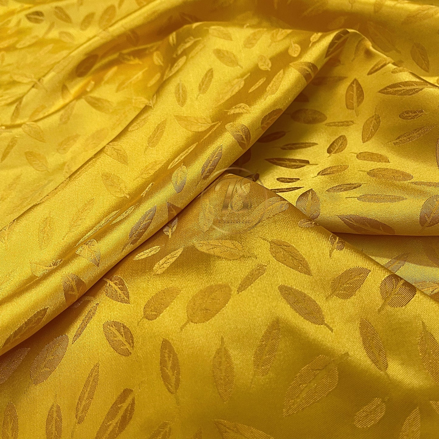 Bronze gold silk fabric with mulberry white leaves pattern, Pure mulberry silk, Handmade fabric, Organic fiber, Vintage textile