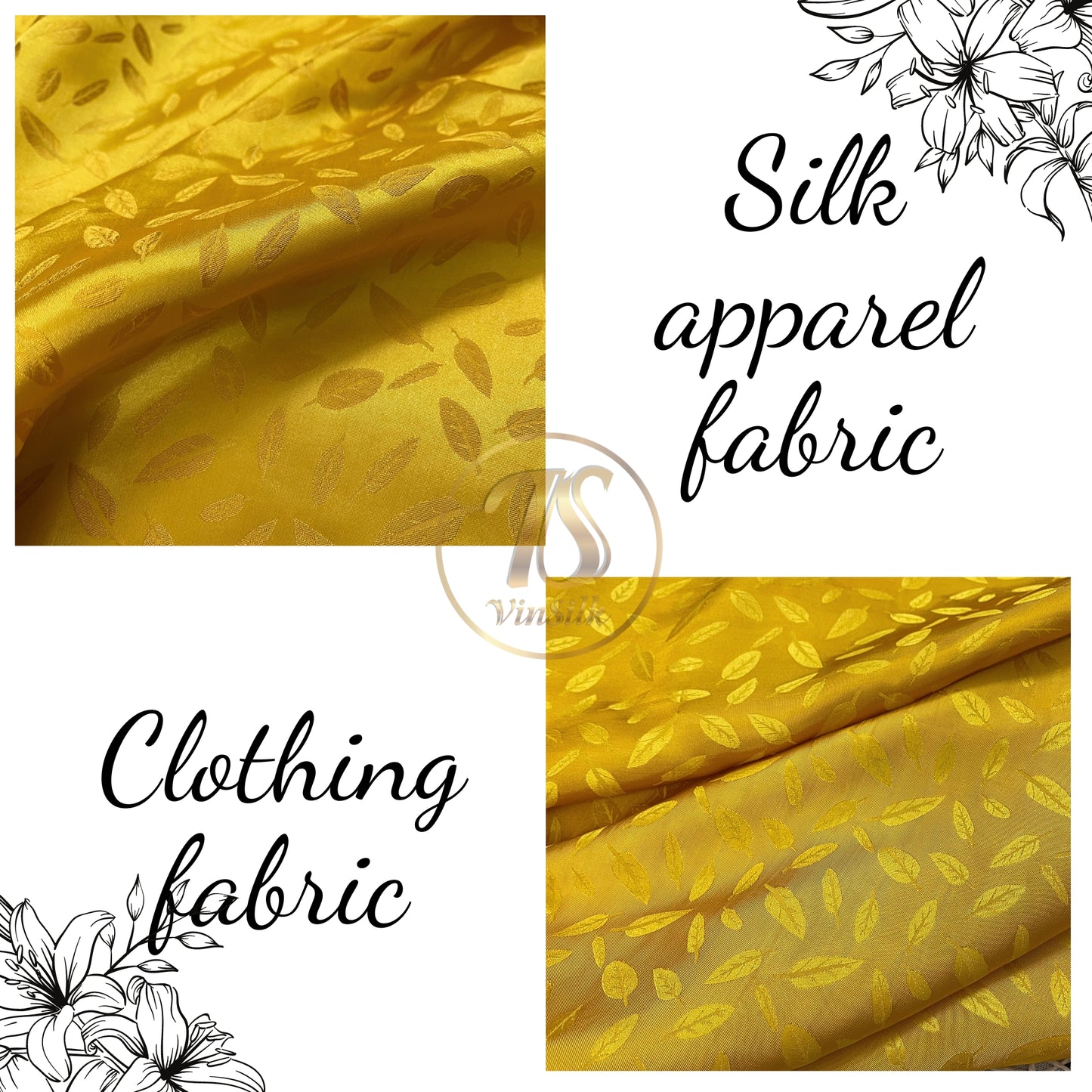 Bronze gold silk fabric with mulberry white leaves pattern, Pure mulberry silk, Handmade fabric, Organic fiber, Vintage textile