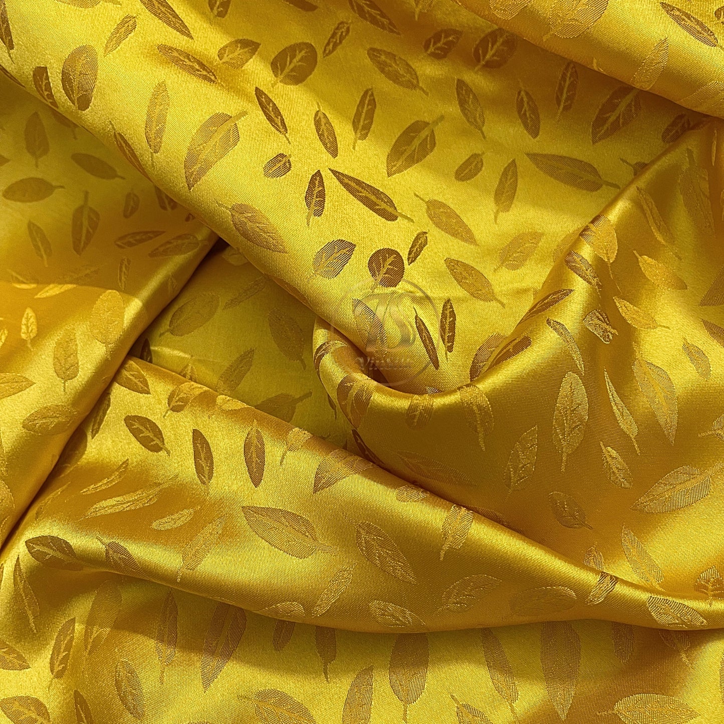 Bronze gold silk fabric with mulberry white leaves pattern, Pure mulberry silk, Handmade fabric, Organic fiber, Vintage textile