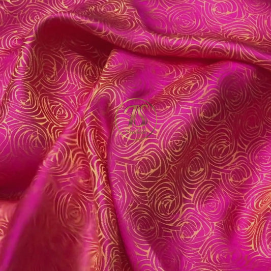 pink silk fabric with mulberry cabbage pattern, Pure mulberry silk, Handmade fabric, Organic fiber