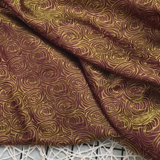Brown Yellow silk fabric with mulberry cabbage pattern, Pure mulberry silk, Handmade fabric, Organic fiber