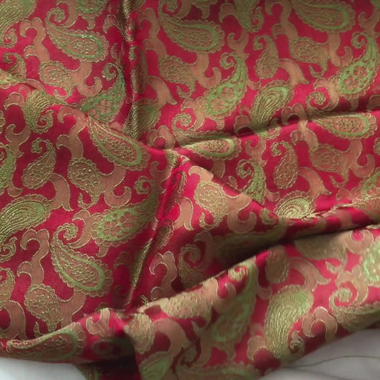 Orange Red fabric with mulberry peacock tails pattern, Pure mulberry silk, Handmade fabric, Organic fiber