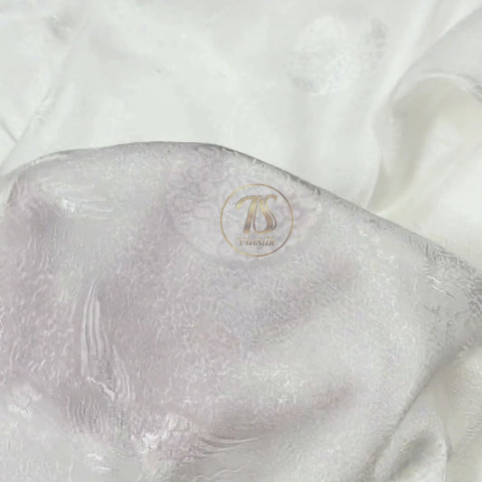 White silk fabric with mulberry phoenix  pattern, Pure mulberry silk, Handmade fabric, Organic fiber, Vintage textile