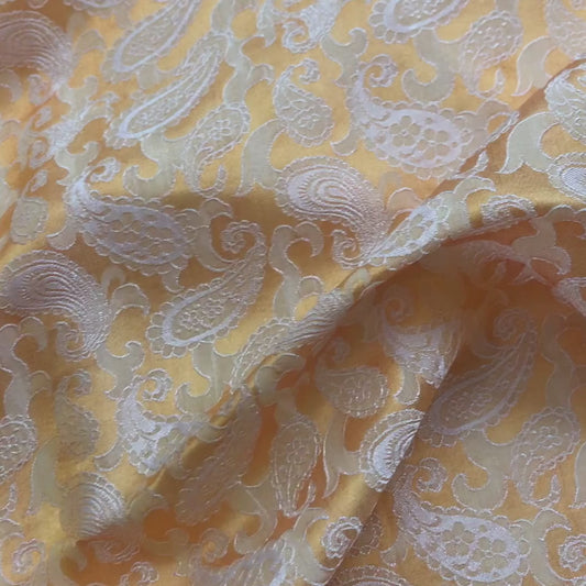 Yellow fabric with mulberry peacock tails pattern, Pure mulberry silk, Handmade fabric, Organic fiber