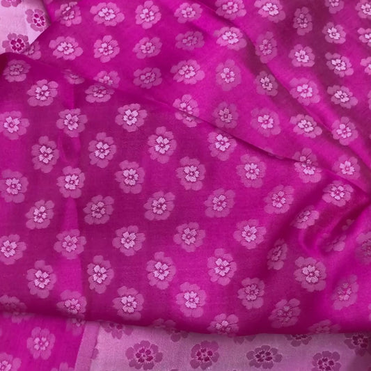 Pink silk with peach pattern fabric, Pure mulberry silk, Handmade fabric, Organic fiber, Vintage textile